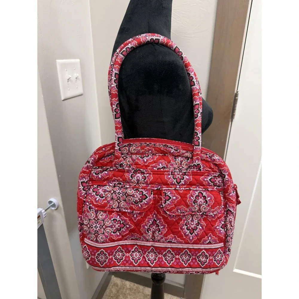 Vintage Vera Bradley Frankly Scarlett Bowler Bag Shoulder Purse Geometric Floral